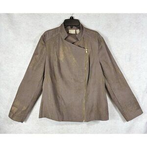 Chico's Jacket Tan Gold Moto Jacket Metallic Full Zip Womens Size 1